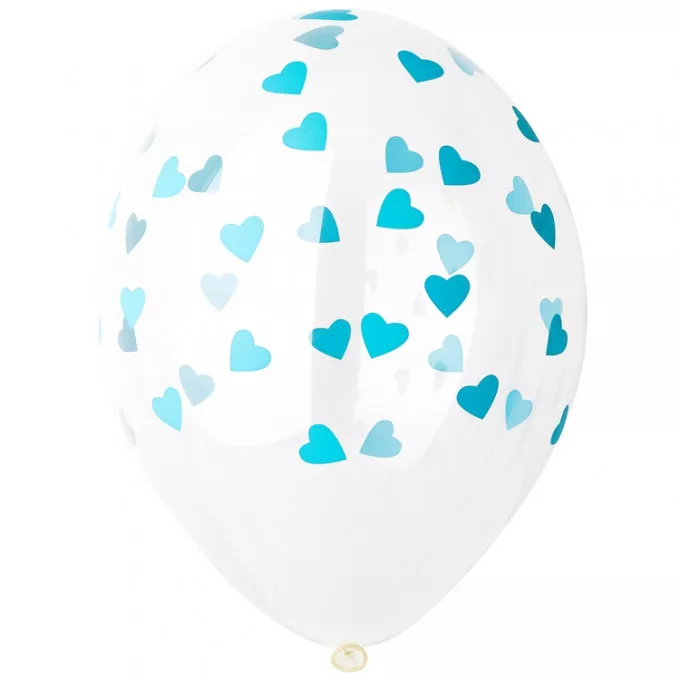 Воздушный шар латексный с рисунком 14" кристалл шелкография сердца мятные