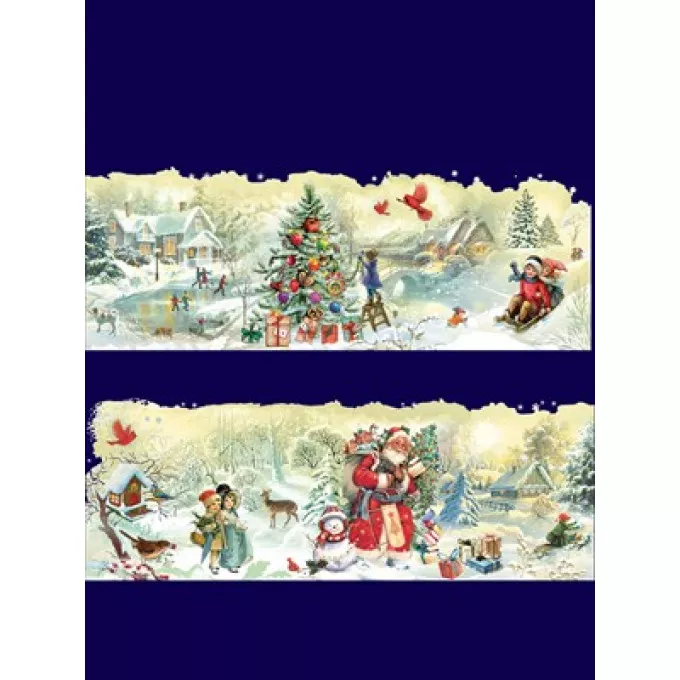 Новогодние наклейки-бордюры на окна (Дед Мороз и елка)
