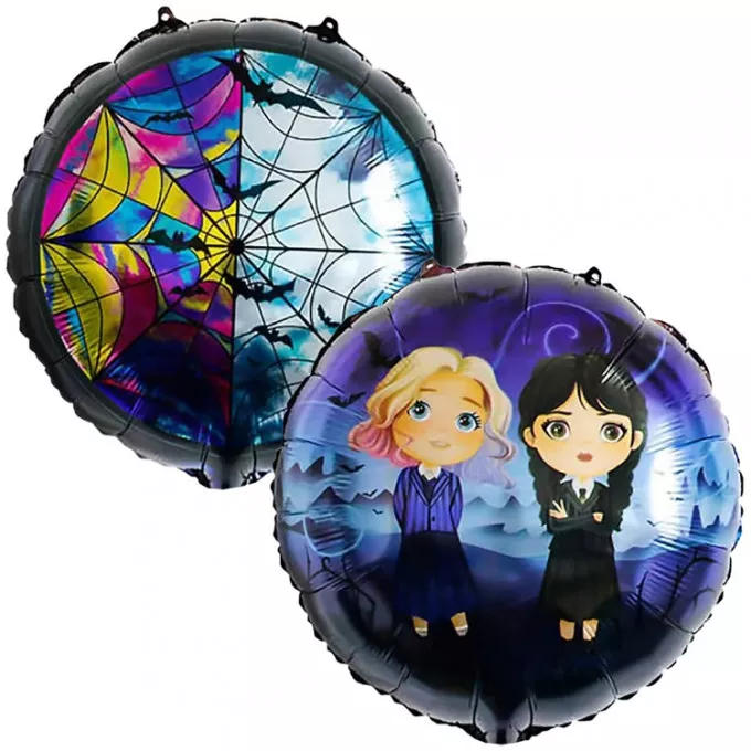 Воздушный шар фольгированный с рисунком 18" Круг Мрачная девочка и подруга 2ст