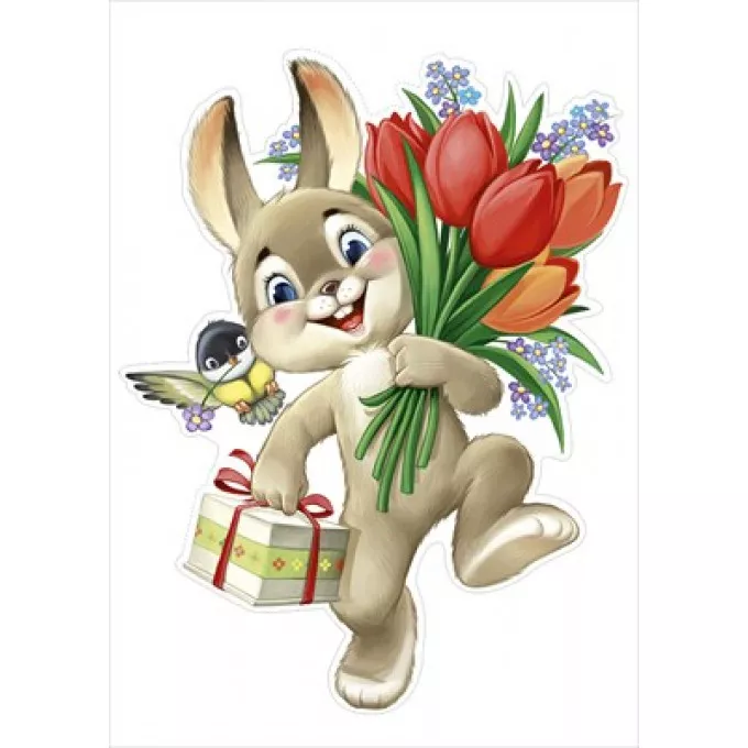Плакат "Заяц и синица с тюльпанами"