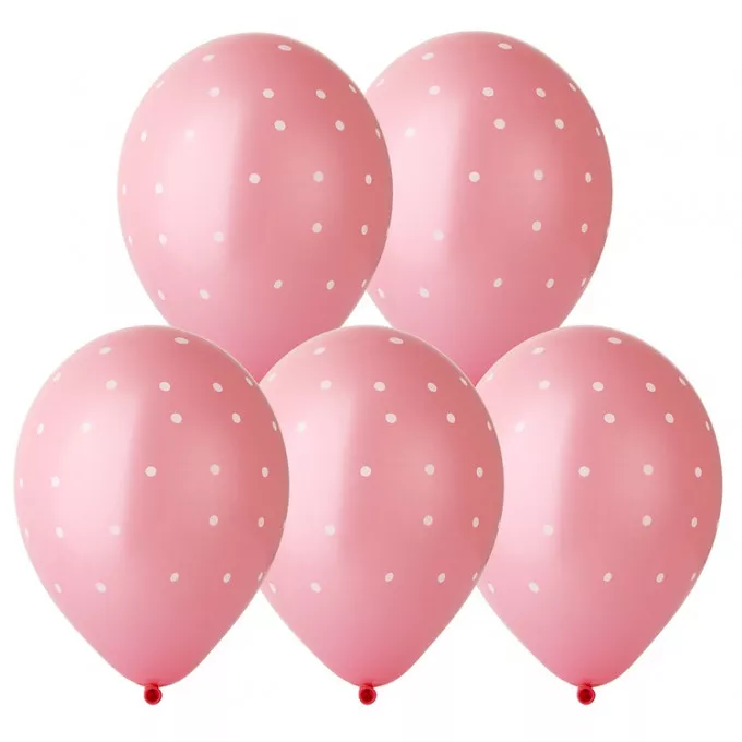 Воздушный шар латексный с рисунком 14" пастель шелкография Горош мелкий на розовом