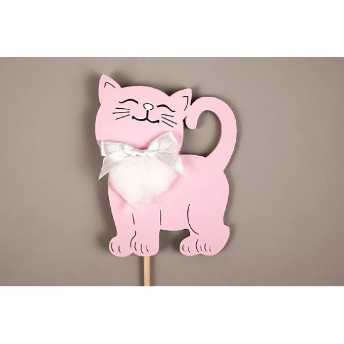 Топпер "Котик" (7*30) МДФ 3мм, окрашен., оформл., на шпажке, Розовый пастель-белый,