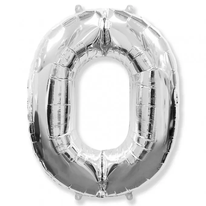 Воздушный шар фольгированный ЦИФРА 0 40"/102 см Серебро/Silver в упаковке