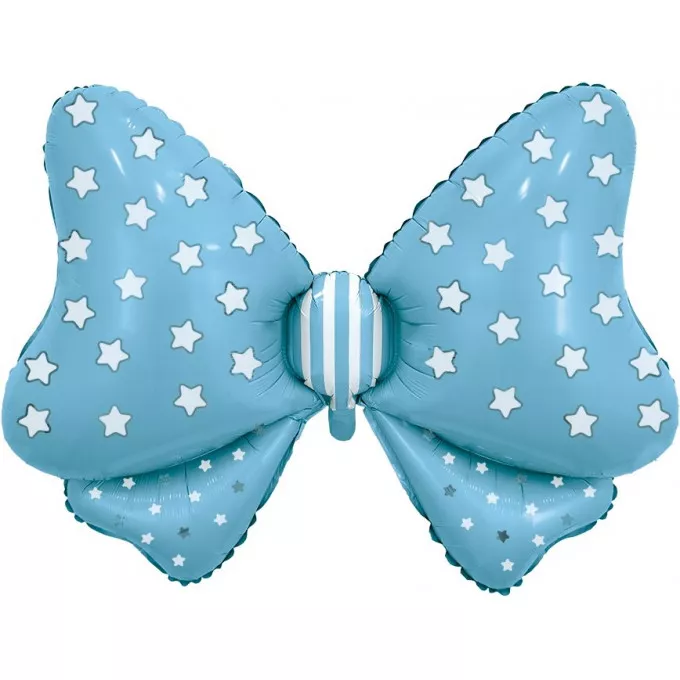 Воздушный шар фольгированный 36" Фигура Бант голубой, белые звездочки 91 см в упаковке
