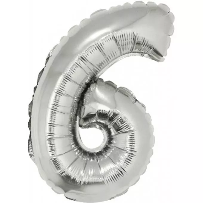 Воздушный шар фольгированный 16''/41 см) Мини-цифра, 6, Серебро