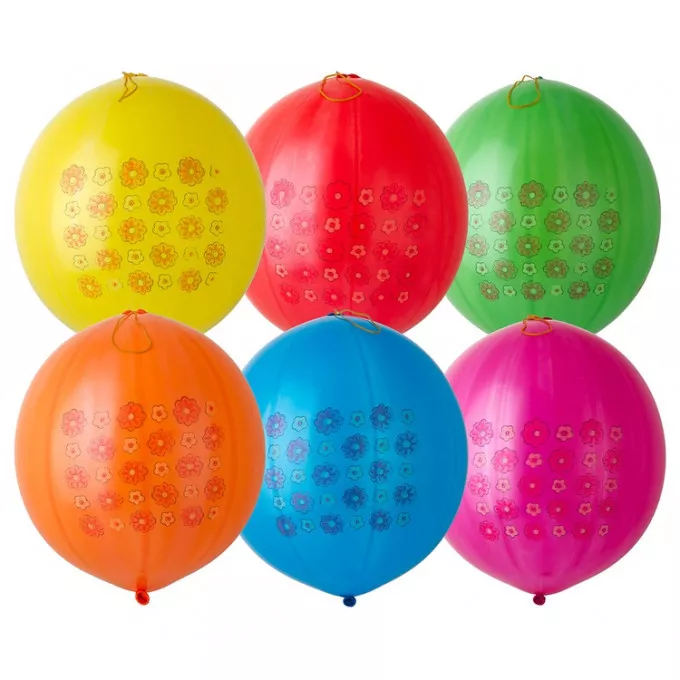 Воздушный шар латексный с рисунком Панч-болл  18" Цветы многоцветный