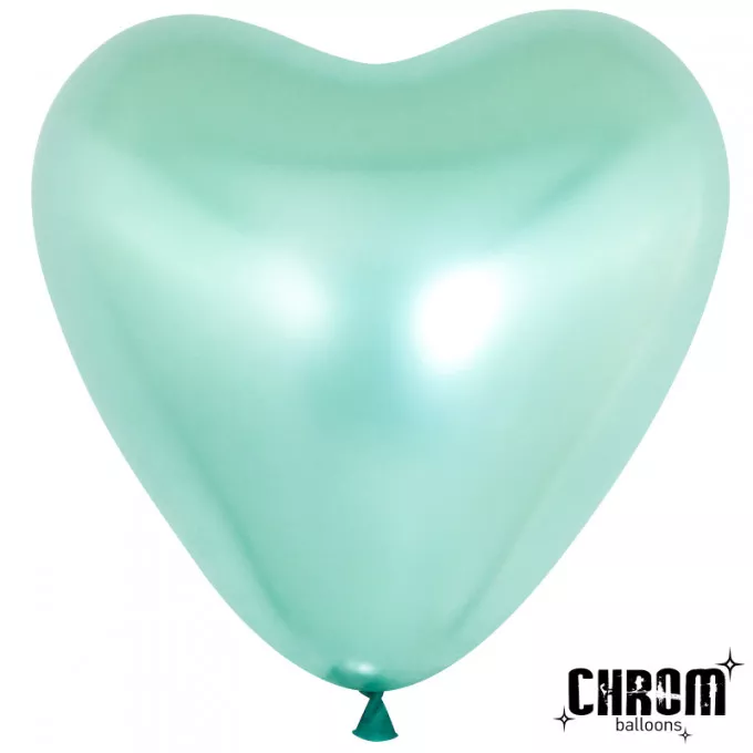 Воздушный шар латексный 12"/30 cм Хром Сердце Зеленый 50 шт