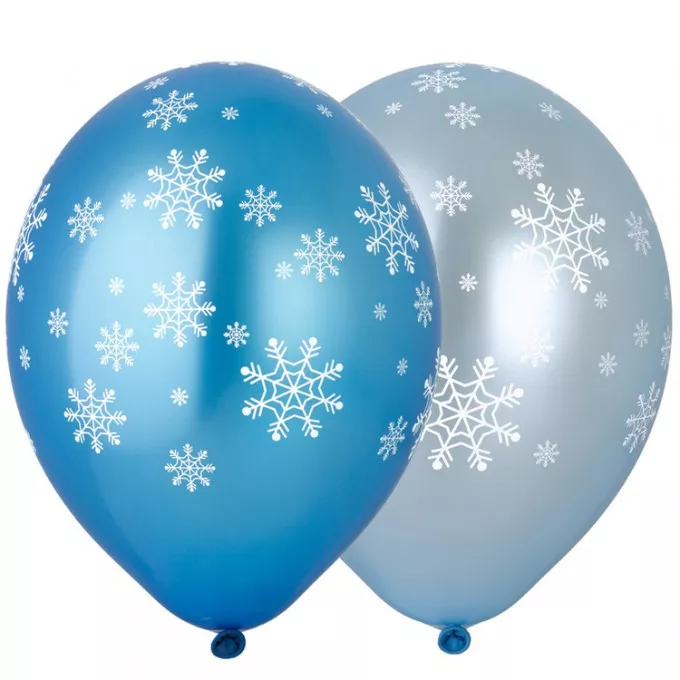 Воздушный шар латексный с рисунком 14" металлик шелкография Снежинки