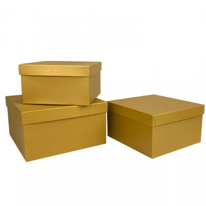 Коробка подарочная набор из 3 шт Квадрат ЗОЛОТО 19,5см*19,5см*11 см